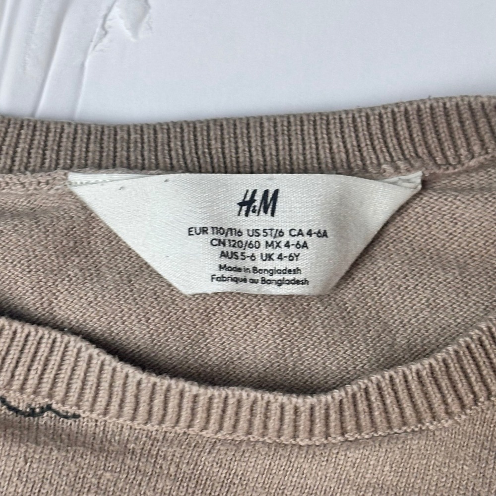 HM Girls Bunny Rabbit Knit Sweater Taupe Brown Crew‎ Neck Size 4-6Y 5T/6 Easter - Picture 2 of 6